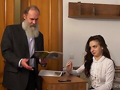 Tricky Old Tutor - Old Tutor with her cool innate melons Milana Witchs