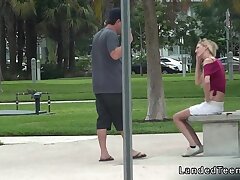 Busty blonde teenager banging in the truck in public