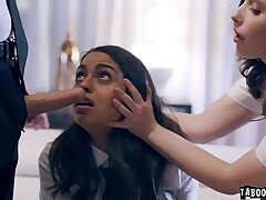 Cherry college stunner Casey Calvert invited by her classmate Vienna Ebony and tricked into fuckfest with her stepbro Justin Hunt and embarked a 3some.