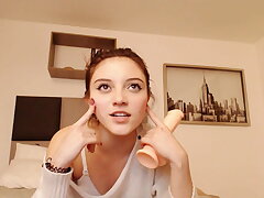 Beautiful and cute nerdy Colombian damsel loves to misbehave for father on his webcam show, while she learns how to satisfy