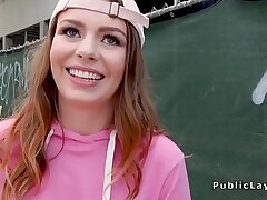 Teenager with cap gets facial money-shot in public