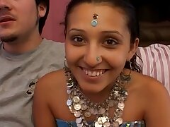 Sugary-sweet indian girlfriend chooses three-way fucking with strangers