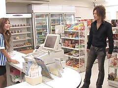 Beautiful japanese store clerk gets fucked by 3 customers during opening hours