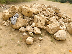 Unsighted dumb nymph wooed to have sex - Outdoor sex in gravel pit