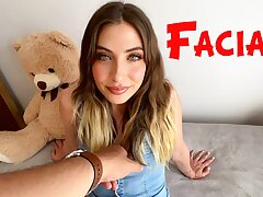 FACIAL for a bashful nymph in her guest room when her parents are not home, blow-job to an unknown man