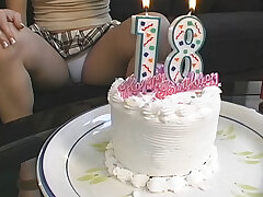 18 B-day nasty platinum-blonde get her first fuck stick