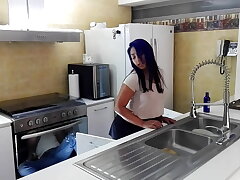 a milf tempts her neighbor to put his cock in her