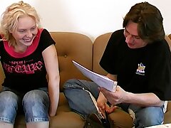 Shy blond teen is about to get boinked at her first casting
