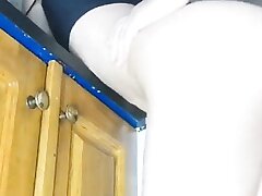 Teen spread her gams in the kitchen for ravaging in a mouth-watering pussy POV