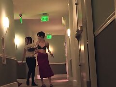 What an amazing threesome lesbian act with three stunning lovelies and a enormous milky strap on