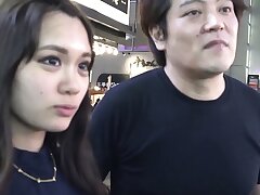 Japanese cutie Aiko attempts a french cock with her boyfriend's one