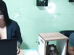 I give my stepsister a delicious deep throat in her office