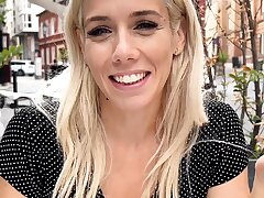 Diminutive platinum-blonde Nesty likes to pulverize big peckers