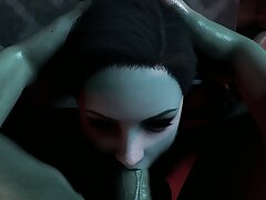Succubus has three way orgy with couple Three dimensional cartoon