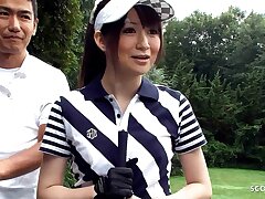 Teacher and other Boys talk Asian Nubile to Blowbang at Golf Lesson