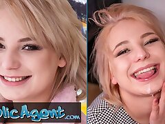 Public Agent Brief hair blondie fledgling teenager with fragile all-natural body picked up as bus stop and fucked in a dungeon space
