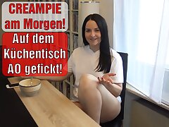 Internal cumshot in the morning! Emma Secret screwed nude on the kitchen table!