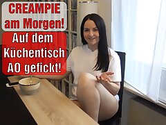 Creampie in the morning! Emma Secret penetrated nude on the kitchen table!