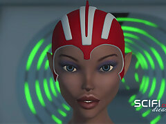 Sci-Fi lust. Three dimensional space shemale plays with a insatiable girl