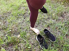 Barfeet and nude breasts for smacking