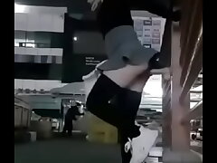Dame fucks fake penis at work