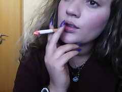 CLOSE-UP CIGAR SMOKE BY A Spectacular BLONDE WOMAN