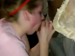 Platinum-blonde bi-atch sucks off two dark-hued rods