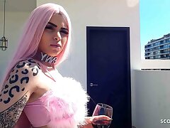 Pink Hair German Teenie Penny in Fishnet Tights Outdoor Fucky-fucky by elder Stud