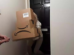 Nasty need jerking off stud meet an Amazon delivery gal and she determines to help him jizm
