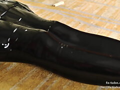 latex woman - two layers - latex hood breathplay and sleeping bag