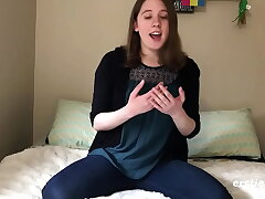 Adorable Timid First-timer Woman Cums with Her Hitachi