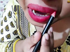 Indian Priya Bhabhi applies Lip liner Then Devar gives her a Rough fuck & Huge pops Two times inwards her Pussy & in her Mouth