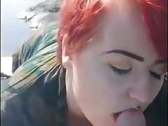 unexperienced nymph blowjob on beach