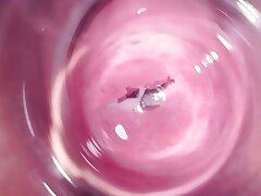Inwards Mia's vagina, inner camera in teenage vulva