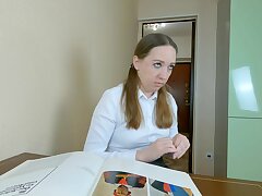 Pro art teacher nails rock hard and deep student girl in mouth during personal lesson! 4K 60 fps porno movie