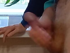 a buddy needed my spooge and she strokes off my dick until I cum in a jar