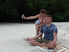 Meditation on the beach! Sloppy Blowjob from stranger girl!