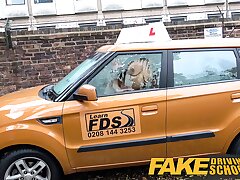 Faux Driving College pretty puny ebony woman with super-cute titties