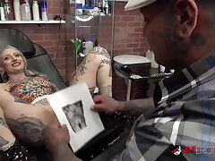River Dawn Ink sucks cock after her fresh pussy tat