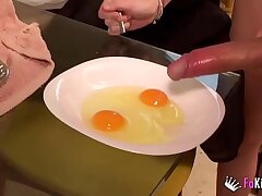 Ainara enjoys licking cum omelettes for breakfast