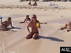 6 Horny Lezzies Go At It On A Public Beach