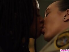 Ebony inmate munches lesbian wardens vagina