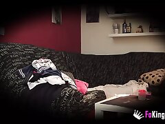 Cleaning chick fucks her client for money