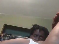 BBC tongues her ebony pussy