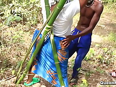 Sizzling dark-hued honey got tied up in a bomboo and screwed hard