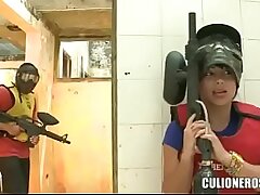 CULIONEROS - Stunning Latina with yam-sized butt and boobs frolicking paintball