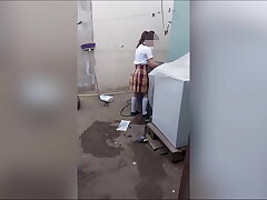 I find my Cute School girl step stepdaughter washing her lingerie!