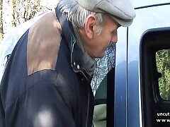 Youthfull french brown-haired smashed n creamed in 3way w papy spycam