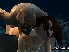 Huge-boobed 3 dimensional cartoon stunner getting pummeled hard by a zombie