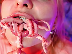 weird FOOD FETISH octopus eating flick (Arya Grander)
